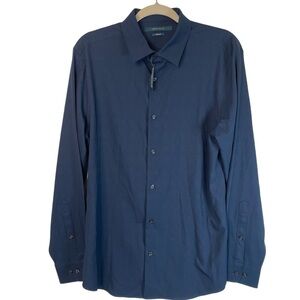 NWT Perry Ellis Men's Dress Shirt Size Medium Blue Long Sleeve Wardrobecore Luxe